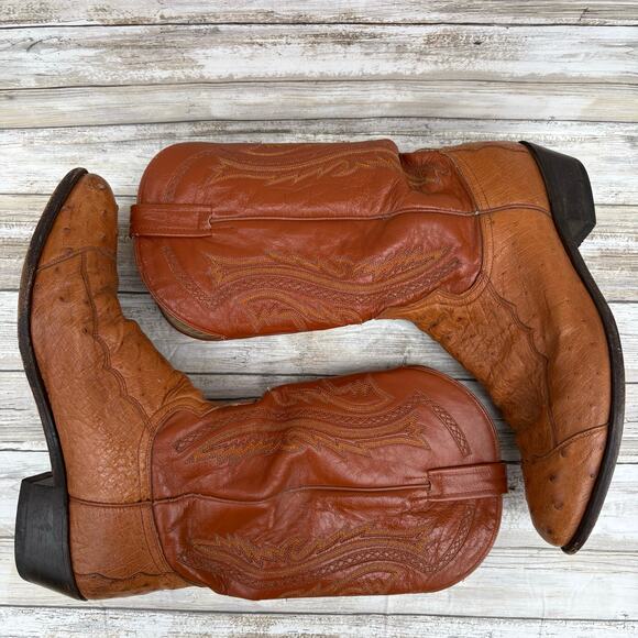 Dan Post Exotic Cowboy Boots Sz 12 D Brown Cognac Leather Quill Ostrich Western - Picture 9 of 17